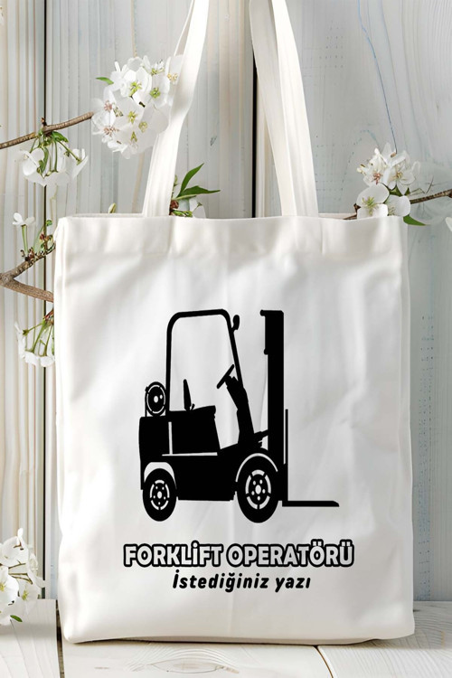Art hedi̇ye forklift operatörü Baskılı bez omuz çantası kişiye özel model 4