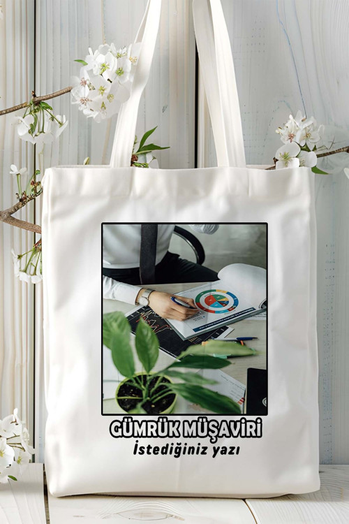 Art hedi̇ye gümrük müşaviri Baskılı bez omuz çantası kişiye özel model 5