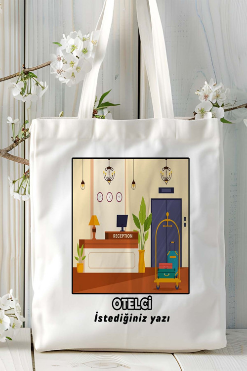 Art hedi̇ye otelci Baskılı bez omuz çantası kişiye özel model 2