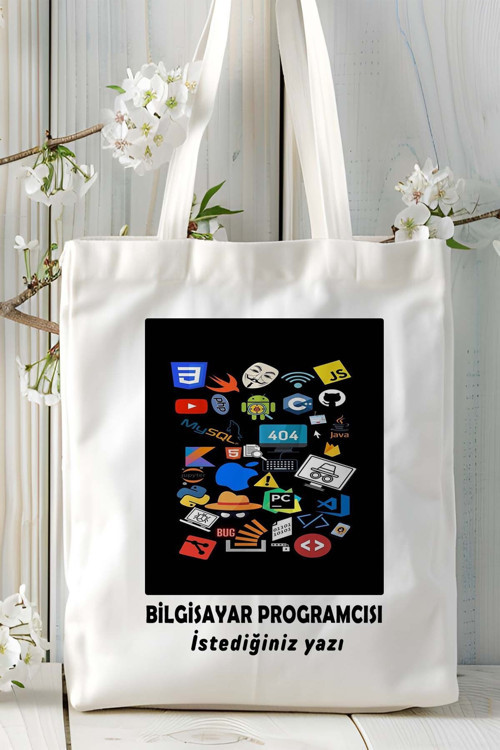 Art hedi̇ye bilgisayar programcısı Baskılı bez omuz çantası kişiye özel model 1