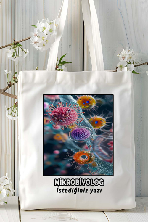 Art hedi̇ye mikrobiyolog Baskılı bez omuz çantası kişiye özel model 5