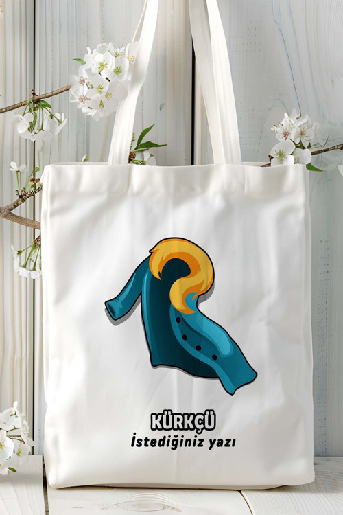 Art hedi̇ye kürkçü Baskılı bez omuz çantası kişiye özel model 1
