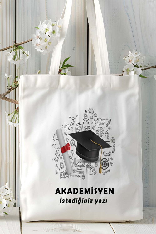 Art hedi̇ye akademisyen öğretim üyesi Baskılı bez omuz çantası kişiye özel model 8