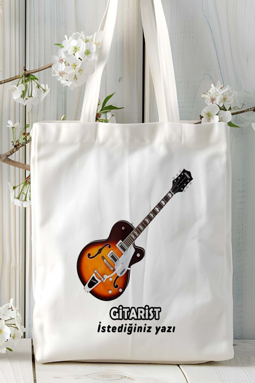 Art hedi̇ye gitarist Baskılı bez omuz çantası kişiye özel model 8