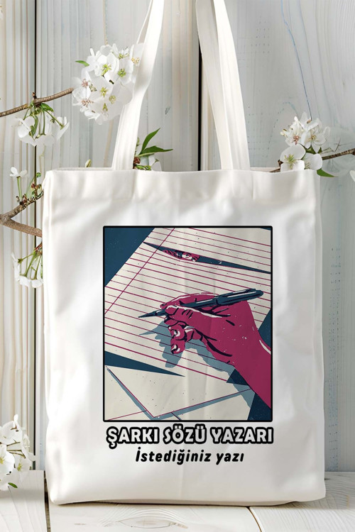 Art hedi̇ye şarkı sözü yazarı Baskılı bez omuz çantası kişiye özel model 5