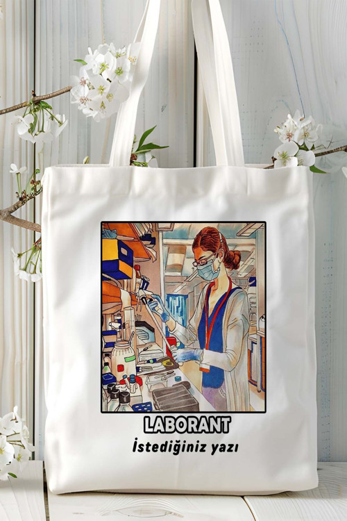 Art hedi̇ye labarant Baskılı bez omuz çantası kişiye özel model 1