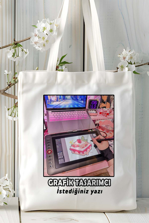Art hedi̇ye grafik tasarımcı Baskılı bez omuz çantası kişiye özel model 7