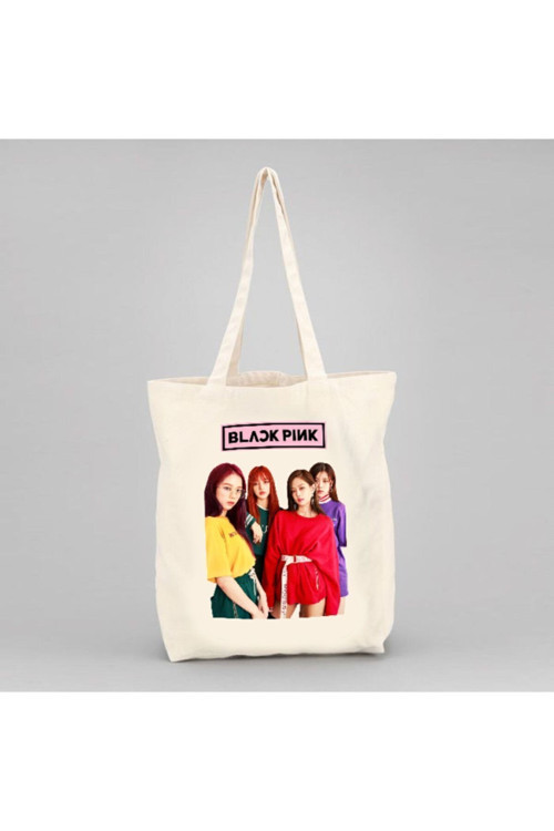 Blackpink Bez Çanta Iki Tarafı Kalıcı Baskılı Yıkanabilir Bez Çanta Omuz Çantası