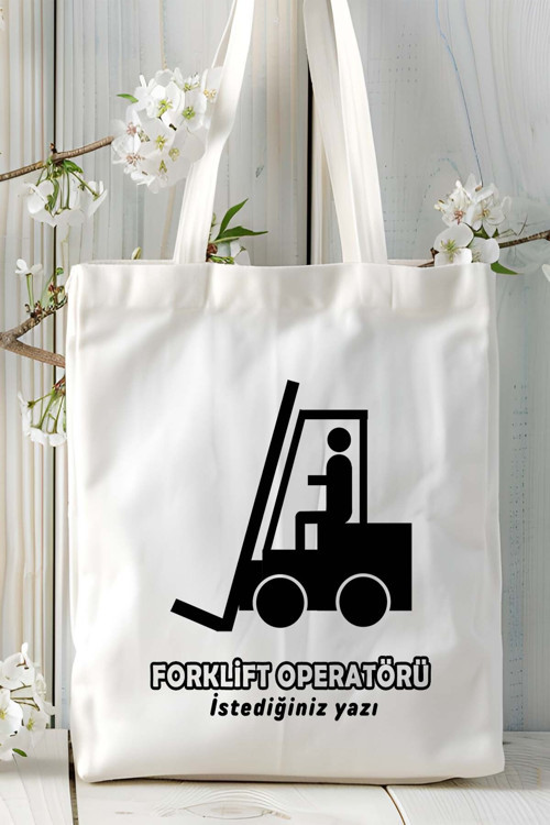 Art hedi̇ye forklift operatörü Baskılı bez omuz çantası kişiye özel model 3
