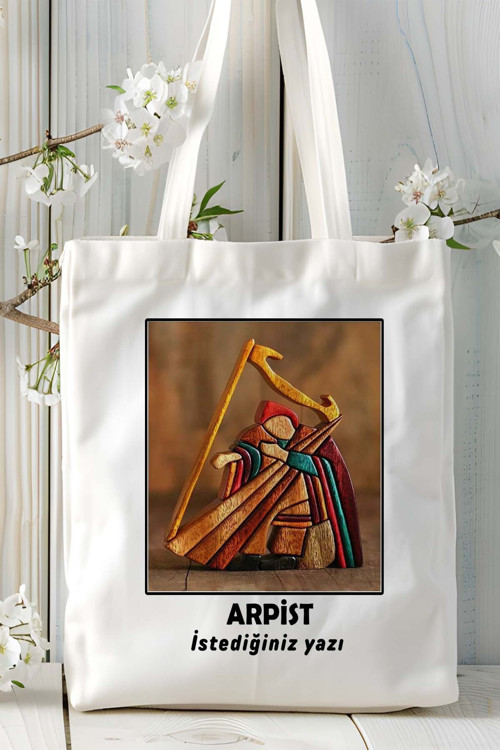 Art hedi̇ye arpist Baskılı bez omuz çantası kişiye özel model 3