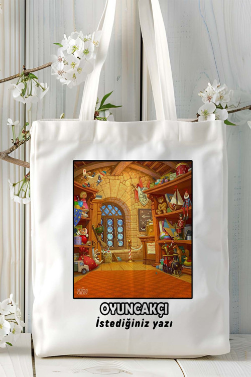 Art hedi̇ye oyuncakçı Baskılı bez omuz çantası kişiye özel model 8