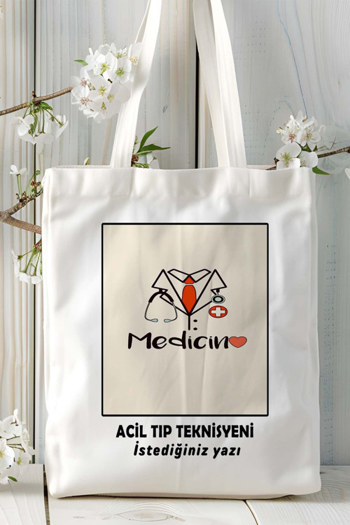 Art hedi̇ye acil tıp teknisyeni ATT Baskılı bez omuz çantası kişiye özel model 7