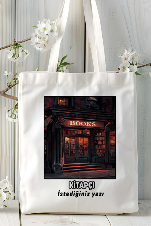 Art hedi̇ye kitapçı Baskılı bez omuz çantası kişiye özel model 4