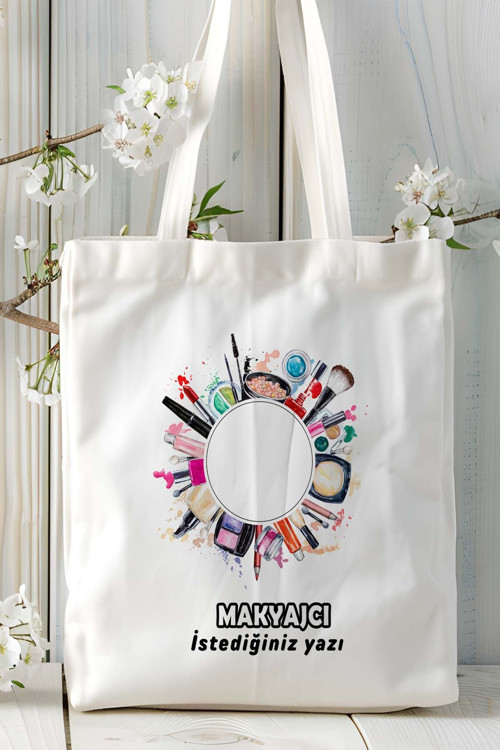 Art hedi̇ye makyajcı Baskılı bez omuz çantası kişiye özel model 4