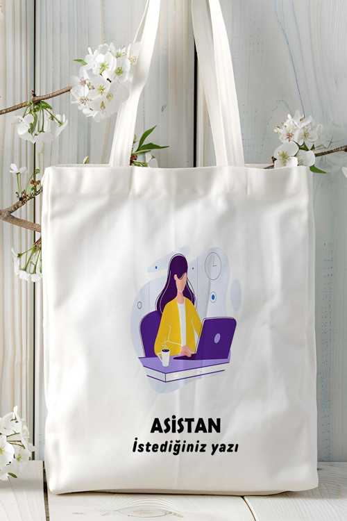 Art hedi̇ye asistan Baskılı bez omuz çantası kişiye özel model 3