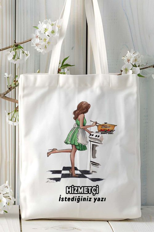 Art hedi̇ye hizmetçi Baskılı bez omuz çantası kişiye özel model 6