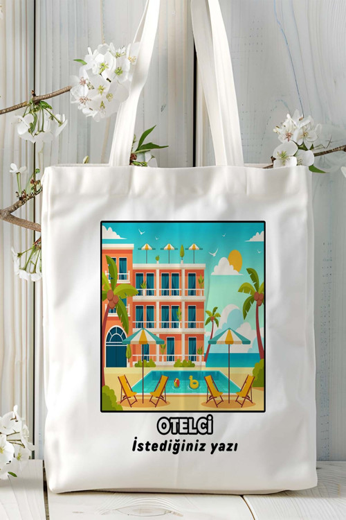 Art hedi̇ye otelci Baskılı bez omuz çantası kişiye özel model 11