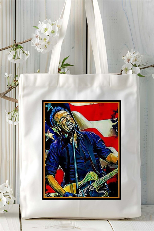 Art hedi̇ye Bruce Springsteen Baskılı Bez Çanta omuz çantası Kişiye Özel desen 3
