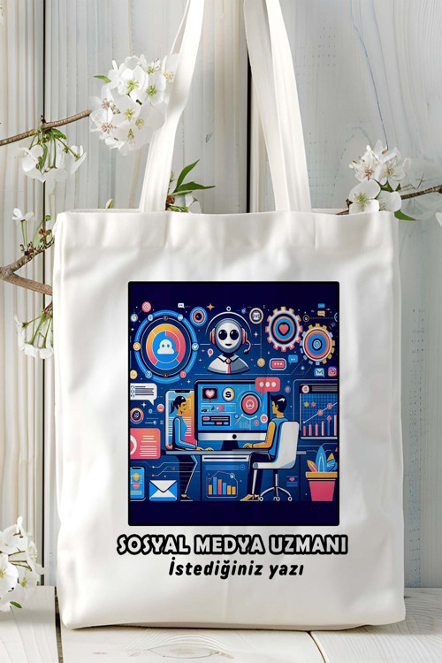 Art hedi̇ye sosyal medya uzmanı Baskılı bez omuz çantası kişiye özel model 6
