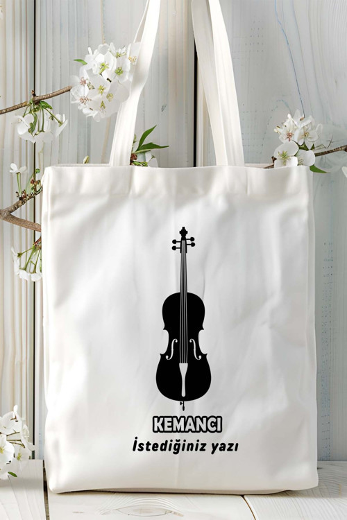 Art hedi̇ye kemancı Baskılı bez omuz çantası kişiye özel model 8