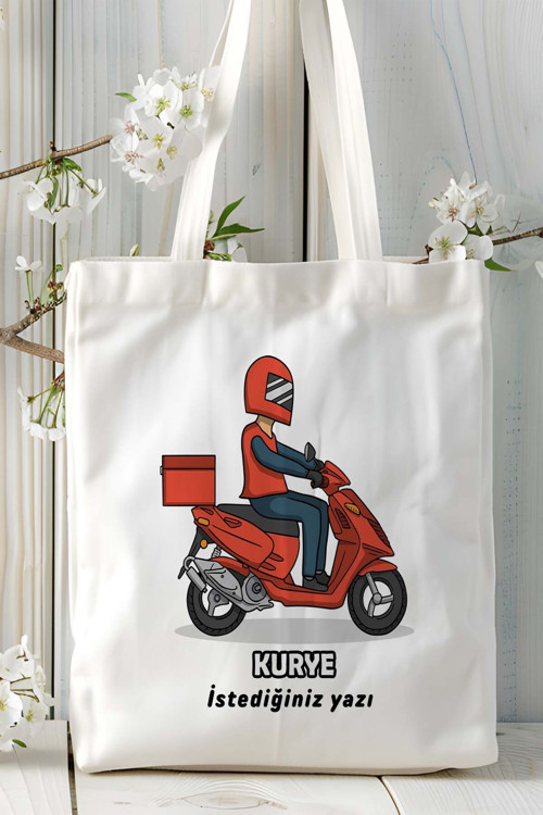 Art hedi̇ye kurye Baskılı bez omuz çantası kişiye özel model 10