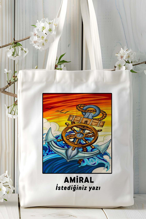 Art hedi̇ye amiral Baskılı bez omuz çantası kişiye özel model 5