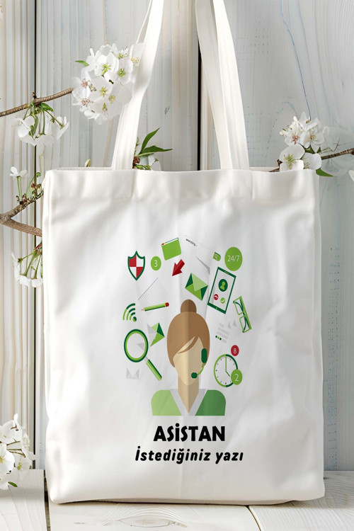 Art hedi̇ye asistan Baskılı bez omuz çantası kişiye özel model 5