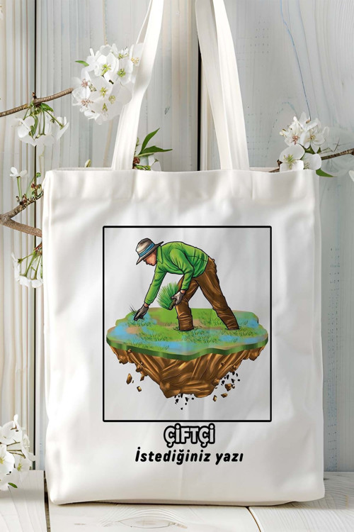 Art hedi̇ye çiftçi Baskılı bez omuz çantası kişiye özel model 3