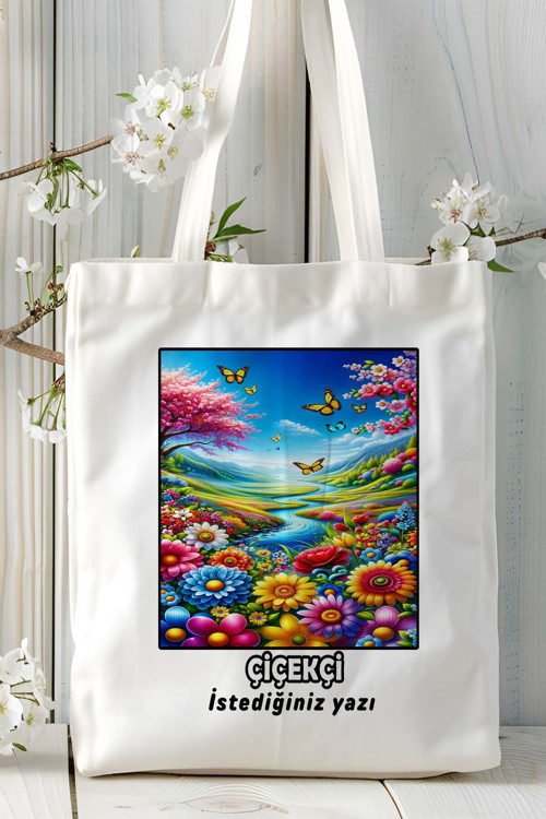 Art hedi̇ye çiçekçi Baskılı bez omuz çantası kişiye özel model 28