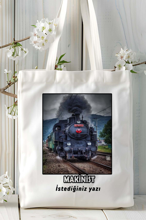 Art hedi̇ye makinist Baskılı bez omuz çantası kişiye özel model 4