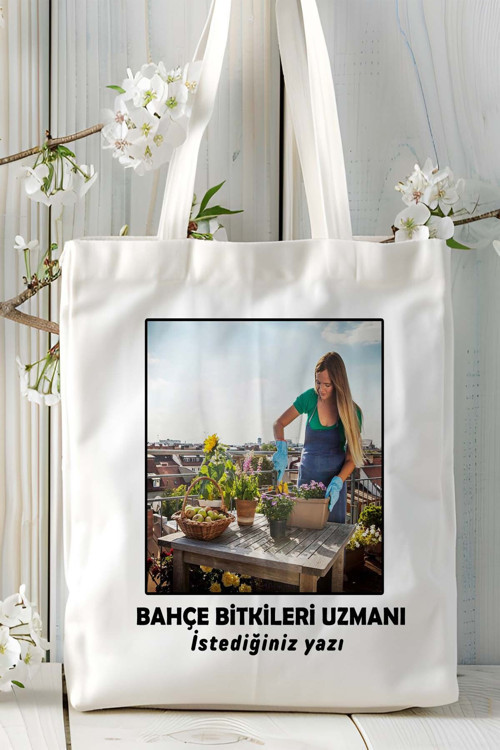 Art hedi̇ye bahce bitkileri uzmanı Baskılı bez omuz çantası kişiye özel model 7