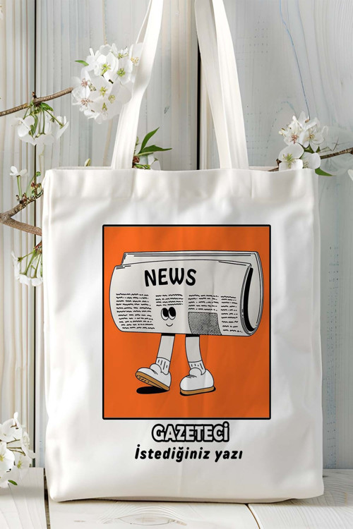 Art hedi̇ye gazeteci Baskılı bez omuz çantası kişiye özel model 5