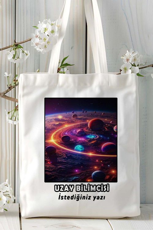 Art hedi̇ye uzay bilimci Baskılı bez omuz çantası kişiye özel model 15