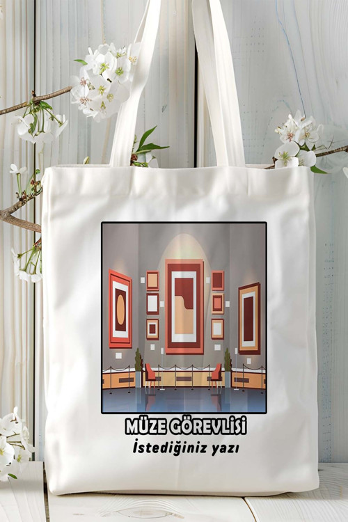 Art hedi̇ye müze görevlisi Baskılı bez omuz çantası kişiye özel model 3