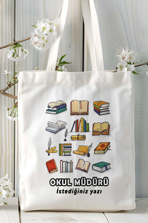 Art hedi̇ye okul müdürü Baskılı bez omuz çantası kişiye özel model 6
