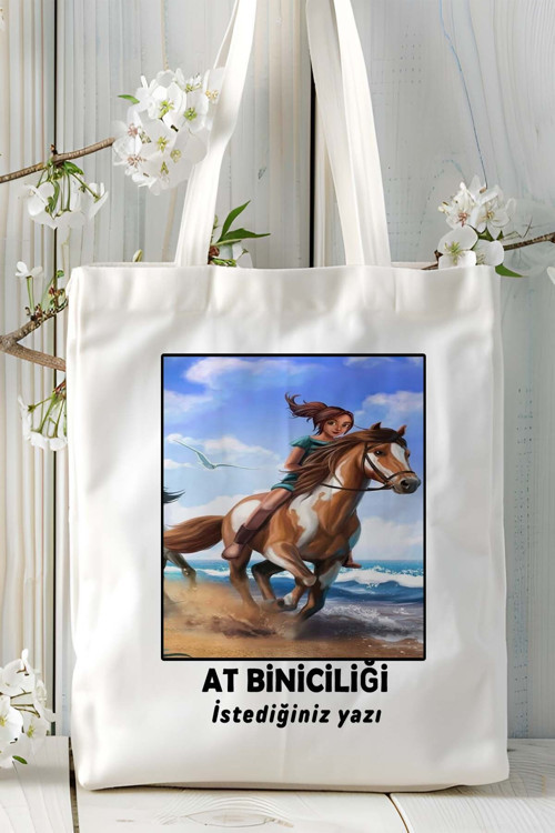 Art hedi̇ye at biniciliği atçılık at Baskılı bez omuz çantası kişiye özel model 5