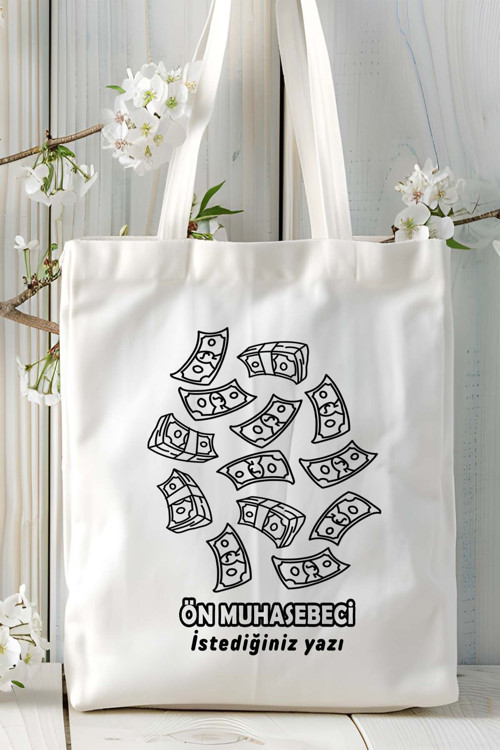 Art hedi̇ye ön muhasebeci Baskılı bez omuz çantası kişiye özel model 8