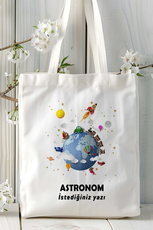 Art hedi̇ye astronom Baskılı bez omuz çantası kişiye özel model 2