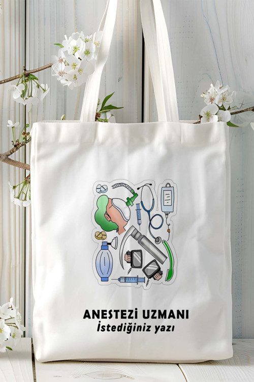 Art hedi̇ye anestezi uzmanı Baskılı bez omuz çantası kişiye özel model 1