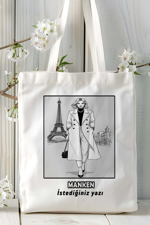 Art hedi̇ye manken Baskılı bez omuz çantası kişiye özel model 14
