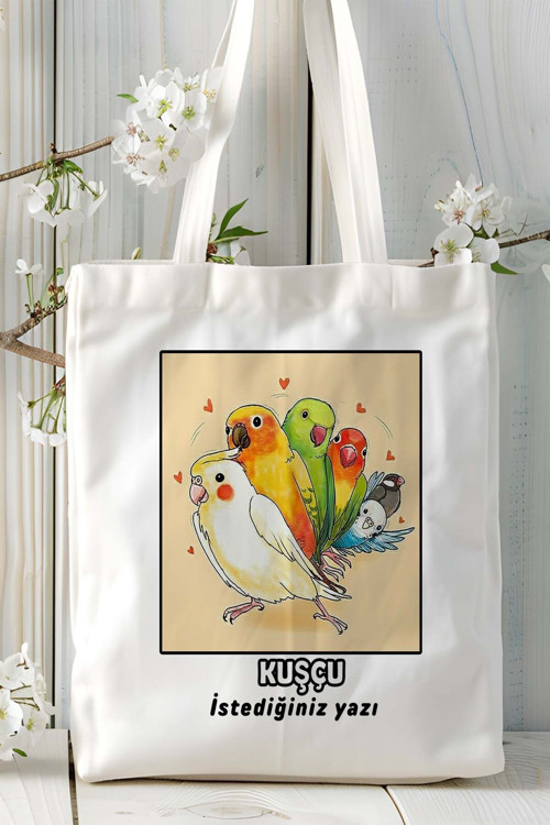 Art hedi̇ye kuşçu Baskılı bez omuz çantası kişiye özel model 2