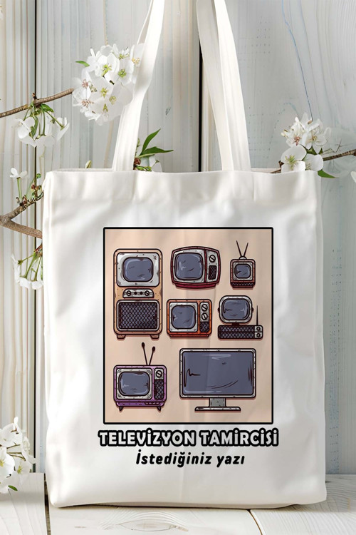 Art hedi̇ye televizyon tamircisi Baskılı bez omuz çantası kişiye özel model 4