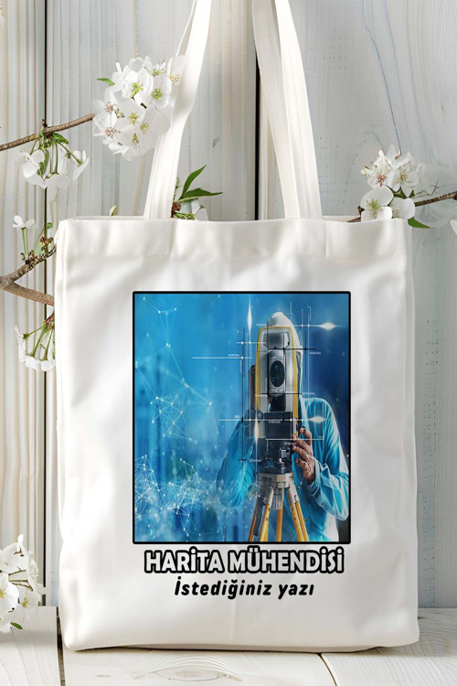 Art hedi̇ye harita mühendisi Baskılı bez omuz çantası kişiye özel model 6