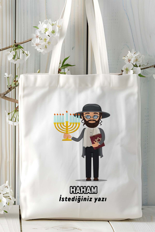 Art hedi̇ye haham Baskılı bez omuz çantası kişiye özel model 9