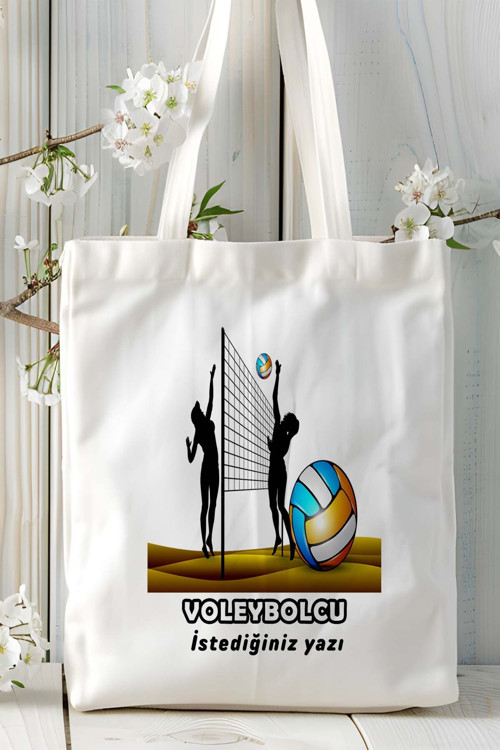 Art hedi̇ye voleybolcu Baskılı bez omuz çantası kişiye özel model 6