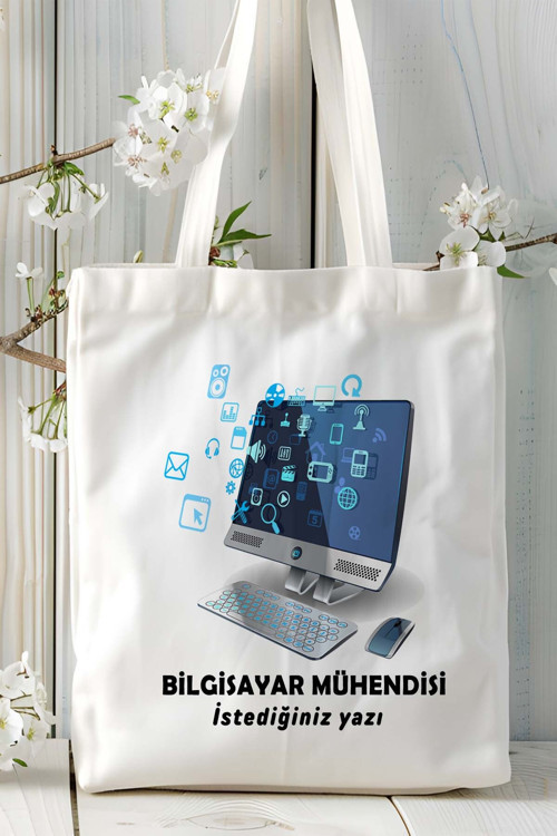 Art hedi̇ye bilgisayar mühendisi Baskılı bez omuz çantası kişiye özel model 9