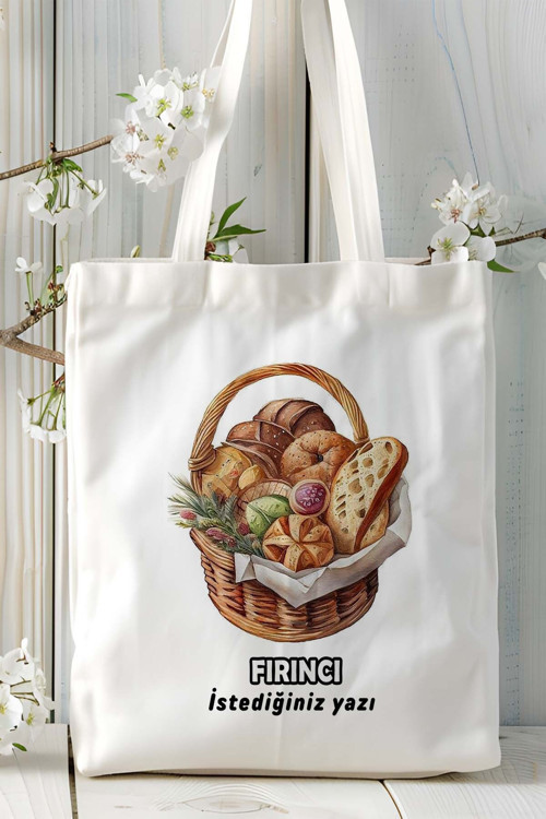 Art hedi̇ye fırıncı Baskılı bez omuz çantası kişiye özel model 6