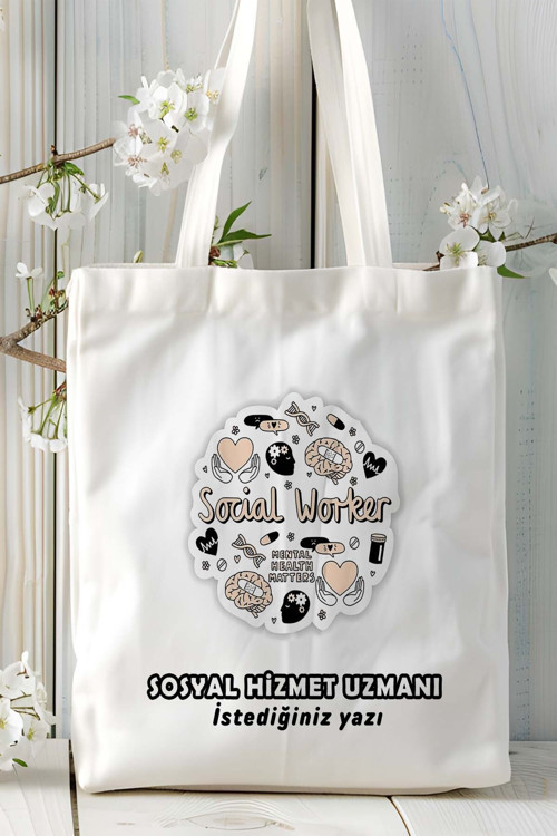 Art hedi̇ye sosyal hizmet uzmanı Baskılı bez omuz çantası kişiye özel model 1