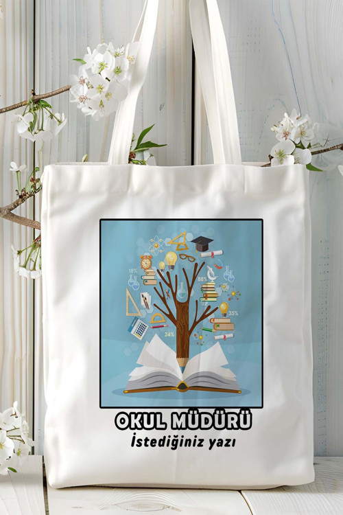 Art hedi̇ye okul müdürü Baskılı bez omuz çantası kişiye özel model 1