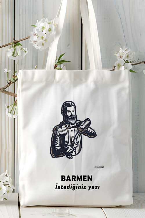 Art hedi̇ye barmen Baskılı bez omuz çantası kişiye özel model 10